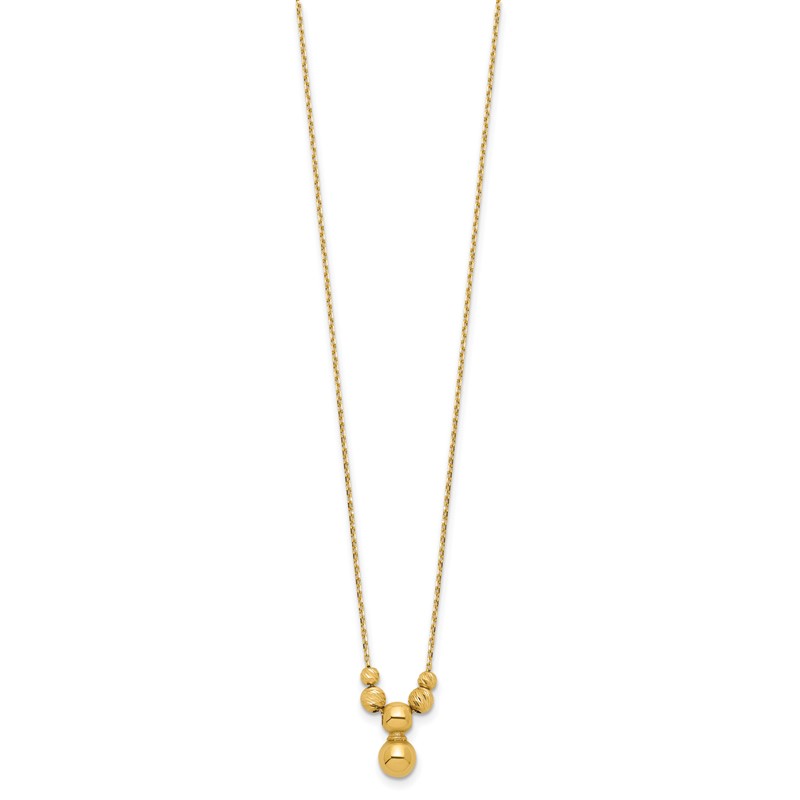 14K Polished and Diamond-cut Beads with 1in ext. Necklace