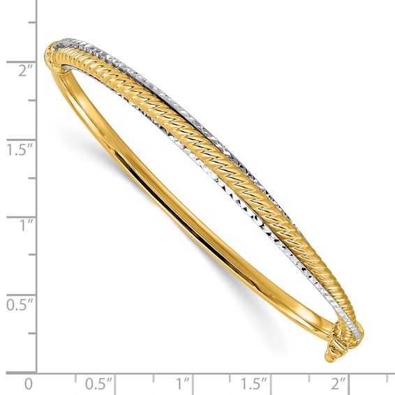 Leslie's 14K Two-tone Polished and Diamond-cut Hinged Bangle