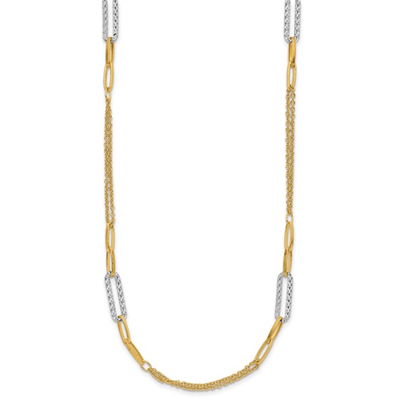 Leslie's 14K Two-tone Polished and Textured Fancy Link Necklace