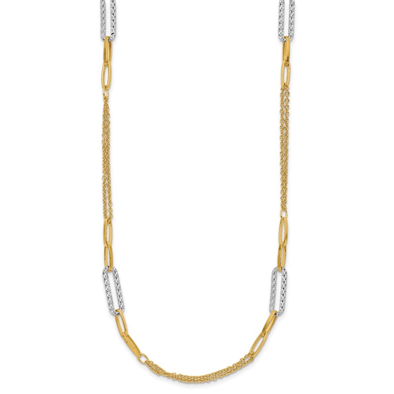 14K Two-tone Polished and Textured Fancy Link Necklace