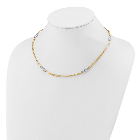 Leslie's 14K Two-tone Polished and Textured Fancy Link Necklace