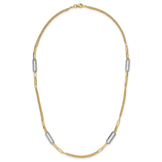 Leslie's 14K Two-tone Polished and Textured Fancy Link Necklace