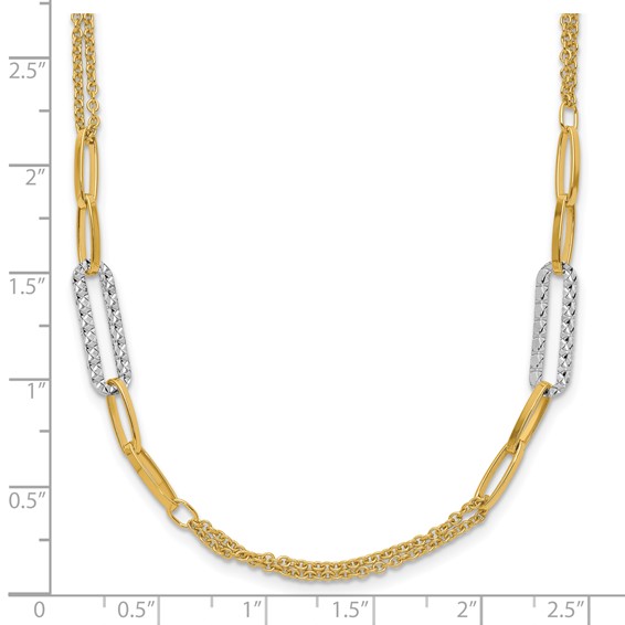 Leslie's 14K Two-tone Polished and Textured Fancy Link Necklace