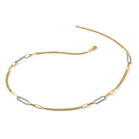 Leslie's 14K Two-tone Polished and Textured Fancy Link Necklace