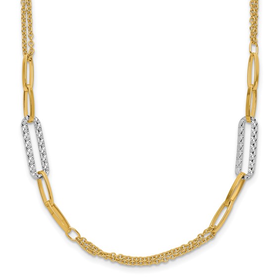 Leslie's 14K Two-tone Polished and Textured Fancy Link Necklace