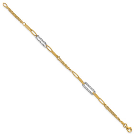 Leslie's 14K Two-tone Polished and Diamond-cut Fancy Link Bracelet