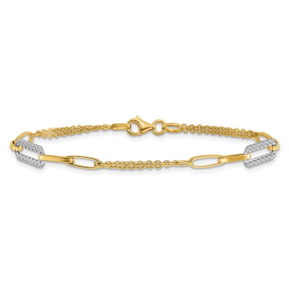 Leslie's 14K Two-tone Polished and Diamond-cut Fancy Link Bracelet