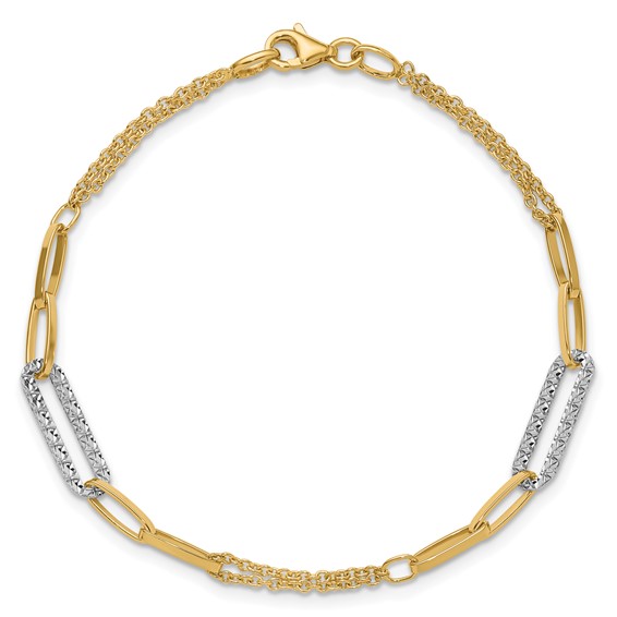 Leslie's 14K Two-tone Polished and Diamond-cut Fancy Link Bracelet