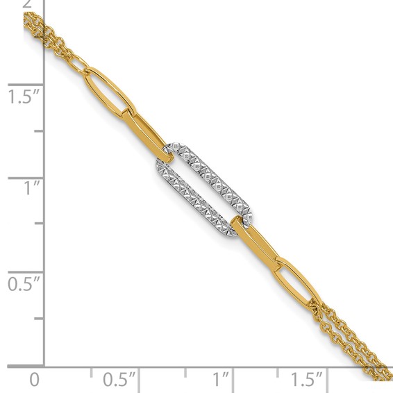 Leslie's 14K Two-tone Polished and Diamond-cut Fancy Link Bracelet