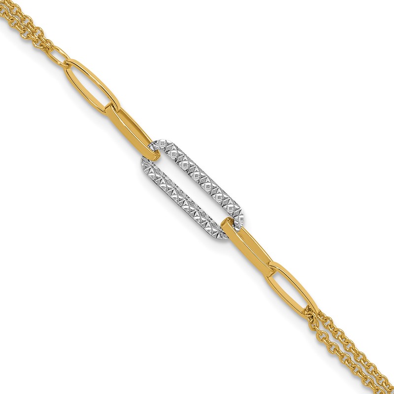 14K Two-tone Polished and Diamond-cut Fancy Link Bracelet