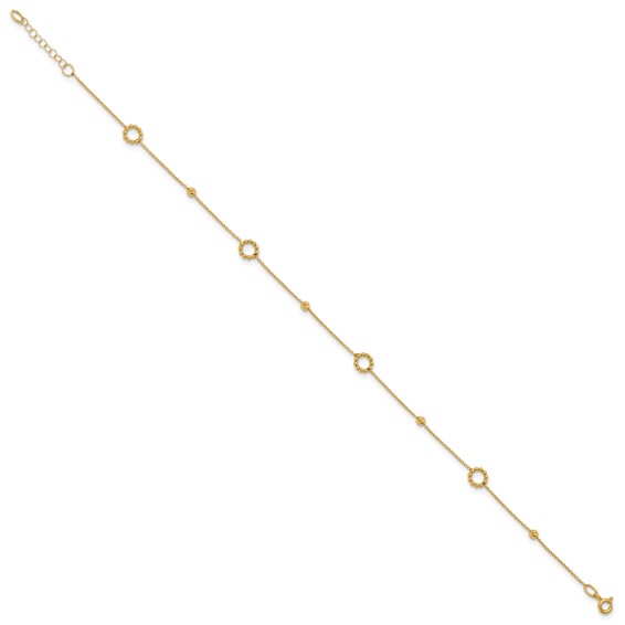 Leslie's 14K Circle and Diamond-cut Bead 10 inch Plus 1 inch Extender - Total 11 inch Anklet