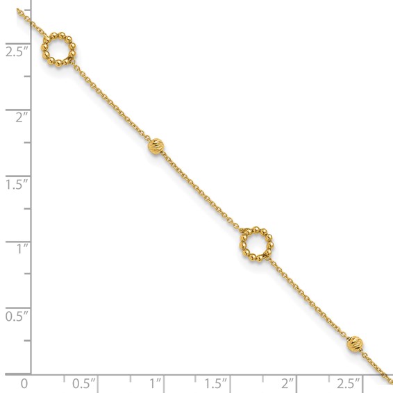 Leslie's 14K Circle and Diamond-cut Bead 10 inch Plus 1 inch Extender - Total 11 inch Anklet
