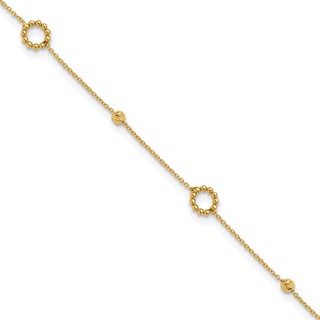 Leslie's 14K Circle and Diamond-cut Bead 10 inch Plus 1 inch Extender - Total 11 inch Anklet