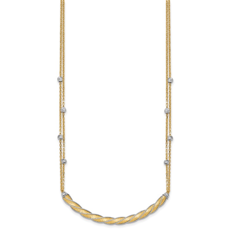14K Two-tone Polished/Satin/Dia-cut Bar w/2in ext. Necklace