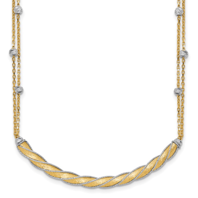 14K Two-tone Polished/Satin/Dia-cut Bar w/2in ext. Necklace