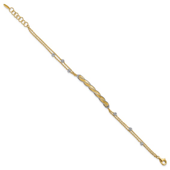 Leslie's 14K Two-tone Polish/Satin/Dia-cut Fancy Bar w/1in ext. Bracelet