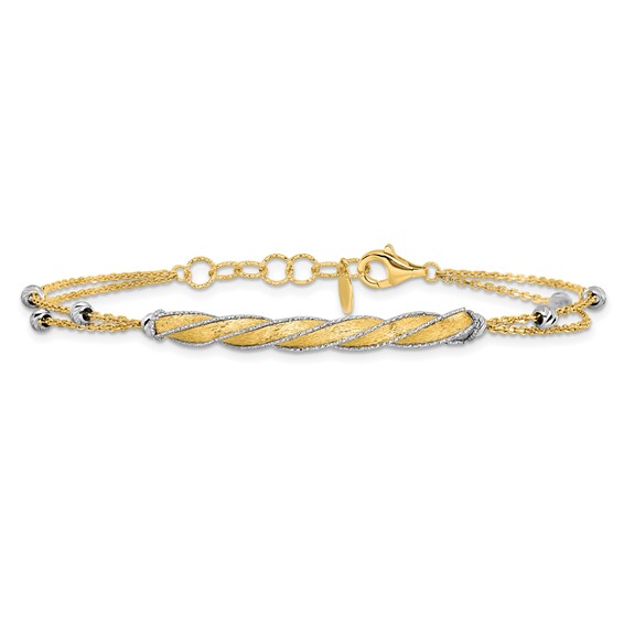 Leslie's 14K Two-tone Polish/Satin/Dia-cut Fancy Bar w/1in ext. Bracelet