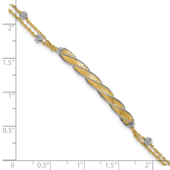 Leslie's 14K Two-tone Polish/Satin/Dia-cut Fancy Bar w/1in ext. Bracelet