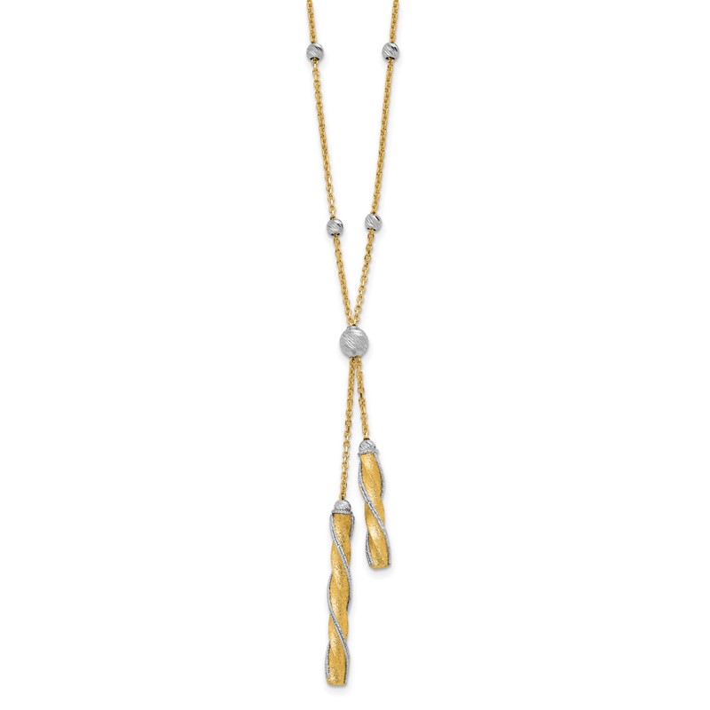 14K Two-tone Polished/Satin/Dia-cut Fancy with 2in ext. Necklace