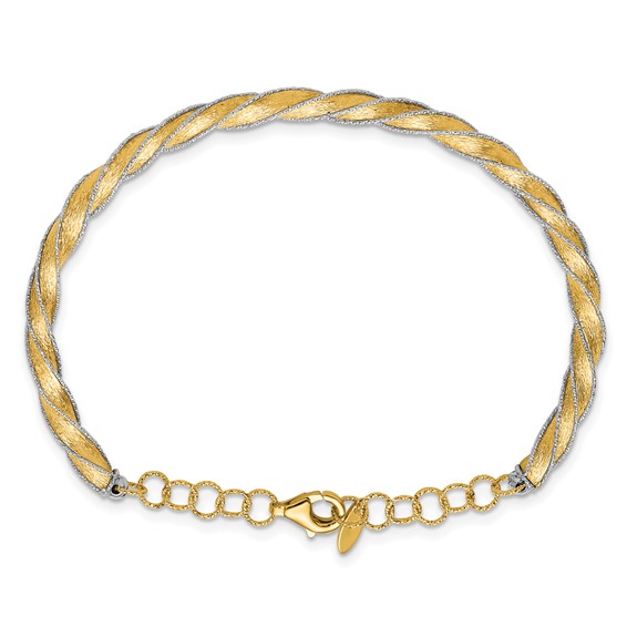 Leslie's 14K Two-tone Polished/Satin/Dia-cut Fancy Adjustable Bangle