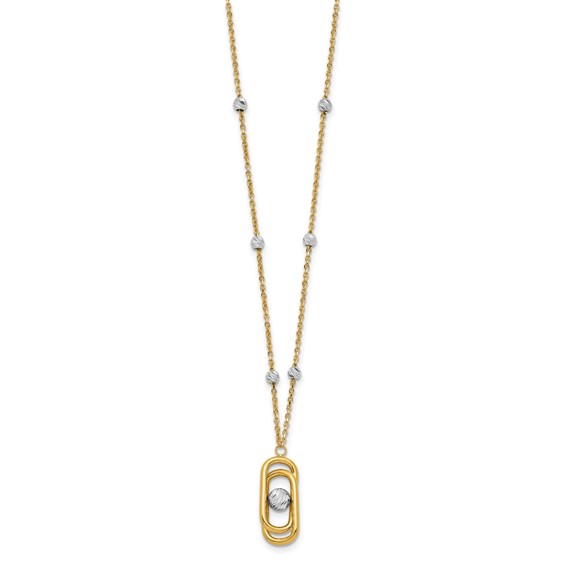 Leslie's 14K Two-tone Polished and Dia-cut Fancy with 2in ext. Necklace