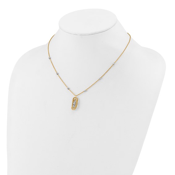 Leslie's 14K Two-tone Polished and Dia-cut Fancy with 2in ext. Necklace