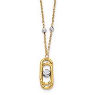 Leslie's 14K Two-tone Polished and Dia-cut Fancy with 2in ext. Necklace