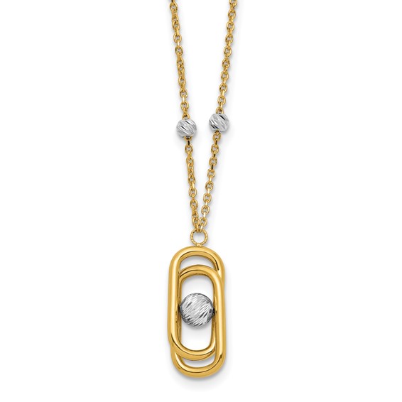 Leslie's 14K Two-tone Polished and Dia-cut Fancy with 2in ext. Necklace