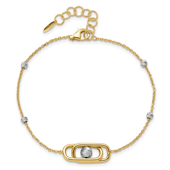 Leslie's 14K Two-tone Polished / Dia-cut Fancy with 1in ext. Bracelet