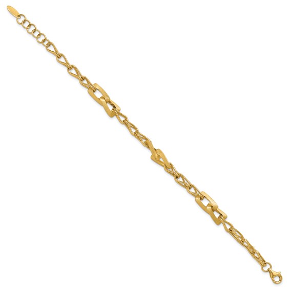 Leslie's 14K Polished and Satin Fancy Link with 1in ext. Bracelet