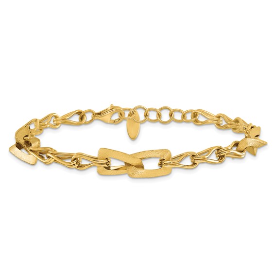 Leslie's 14K Polished and Satin Fancy Link with 1in ext. Bracelet