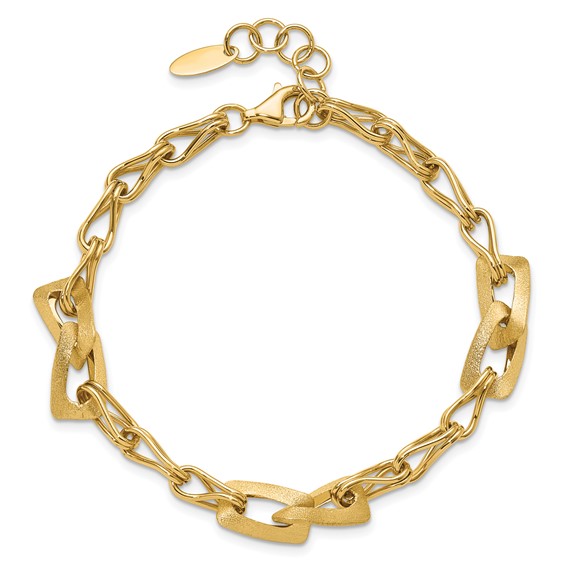 Leslie's 14K Polished and Satin Fancy Link with 1in ext. Bracelet