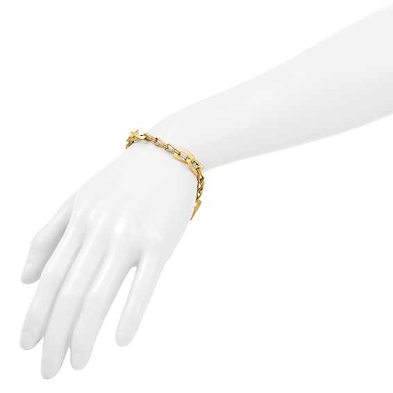 Leslie's 14K Polished and Satin Fancy Link with 1in ext. Bracelet