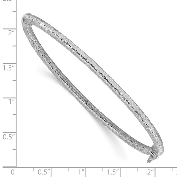 Leslie's 14K w/White RH-plating Polished / Textured Hinged Bangle