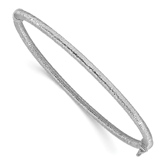 Leslie's 14K w/White RH-plating Polished / Textured Hinged Bangle