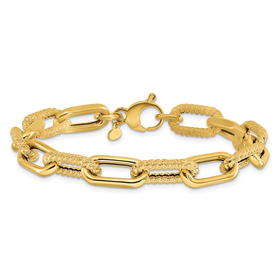 Leslie's 14K Polished and Textured Fancy Link Bracelet