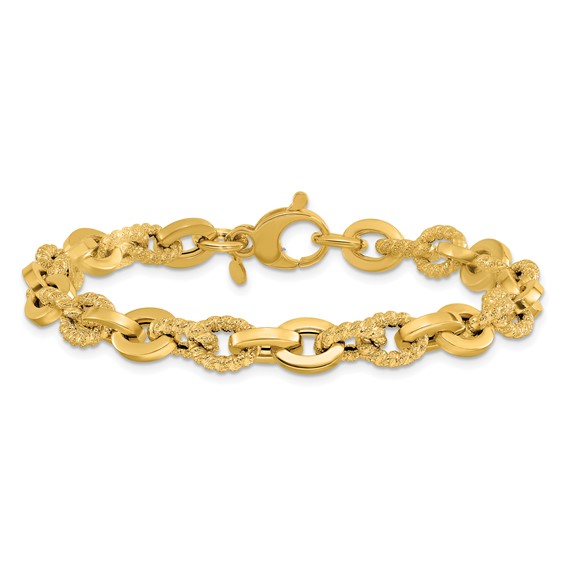 Leslie's 14K Polished and Textured Fancy Link Bracelet