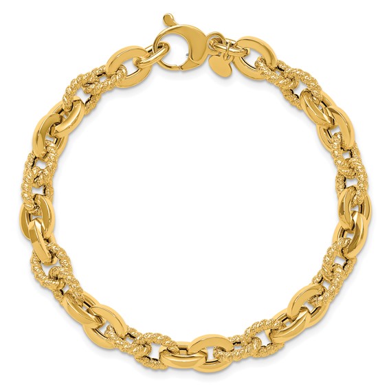 Leslie's 14K Polished and Textured Fancy Link Bracelet