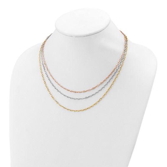 Leslie's 14K Tri-color Polished 3-Strand Link Necklace
