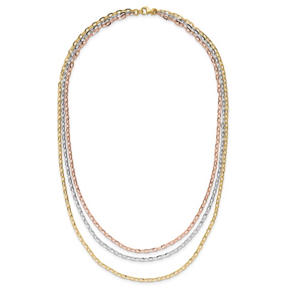 Leslie's 14K Tri-color Polished 3-Strand Link Necklace