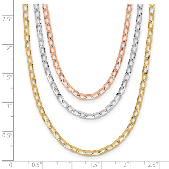Leslie's 14K Tri-color Polished 3-Strand Link Necklace