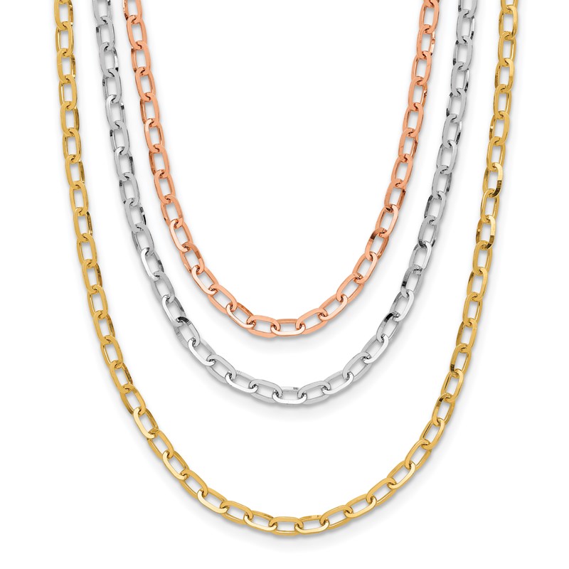 14K Tri-color Polished 3-Strand Link Necklace