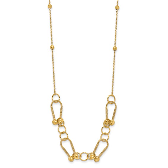 Leslie's 14K Polished/Textured/Dia-cut Fancy Link with 2in ext. Necklace