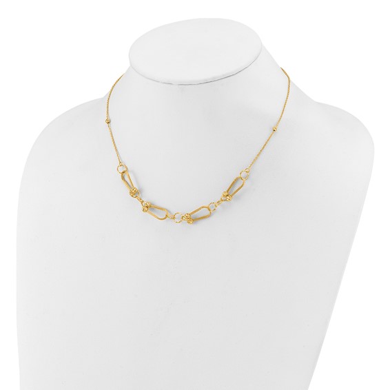 Leslie's 14K Polished/Textured/Dia-cut Fancy Link with 2in ext. Necklace