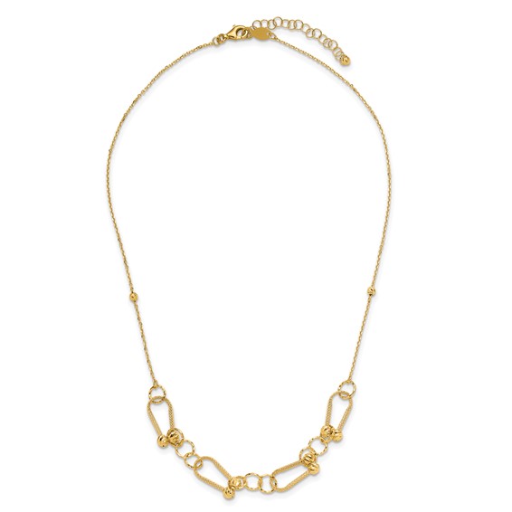 Leslie's 14K Polished/Textured/Dia-cut Fancy Link with 2in ext. Necklace