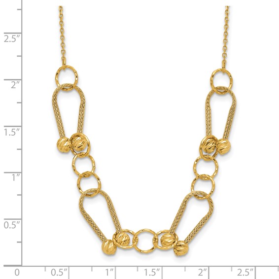 Leslie's 14K Polished/Textured/Dia-cut Fancy Link with 2in ext. Necklace