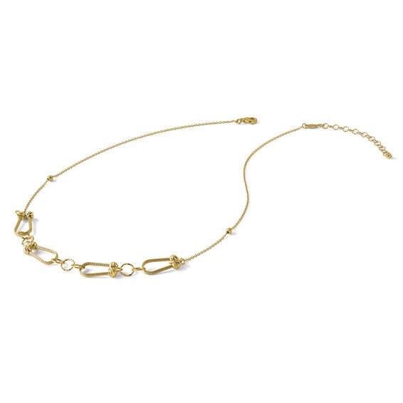 Leslie's 14K Polished/Textured/Dia-cut Fancy Link with 2in ext. Necklace