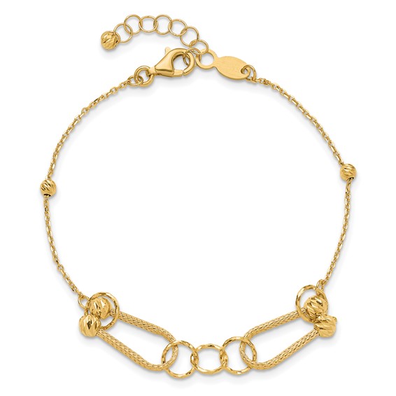 Leslie's 14K Polished and Diamond-cut Fancy Link with 1in ext. Bracelet