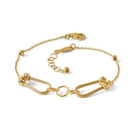 Leslie's 14K Polished and Diamond-cut Fancy Link with 1in ext. Bracelet