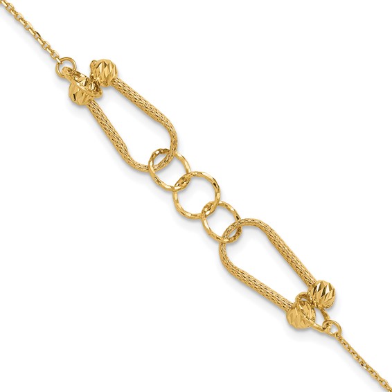 Leslie's 14K Polished and Diamond-cut Fancy Link with 1in ext. Bracelet